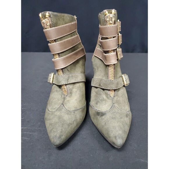 Michael Antonio Caxton Wedge Heel Booties Back Zip Buckle Accents Size 7 - Picture 2 of 6